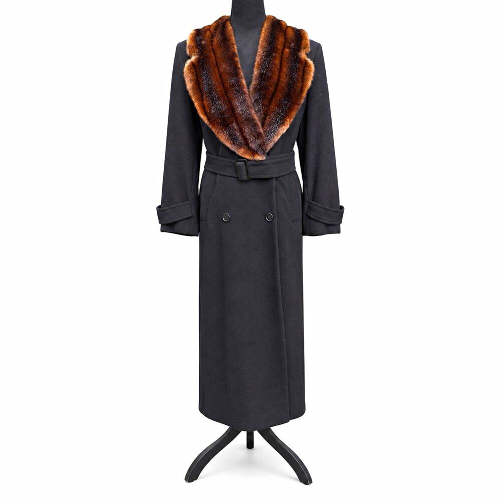 Lauren Ralph Lauren 8P Black Angora Rabbit Hair Lambswool Cashmere Real Fur Coat